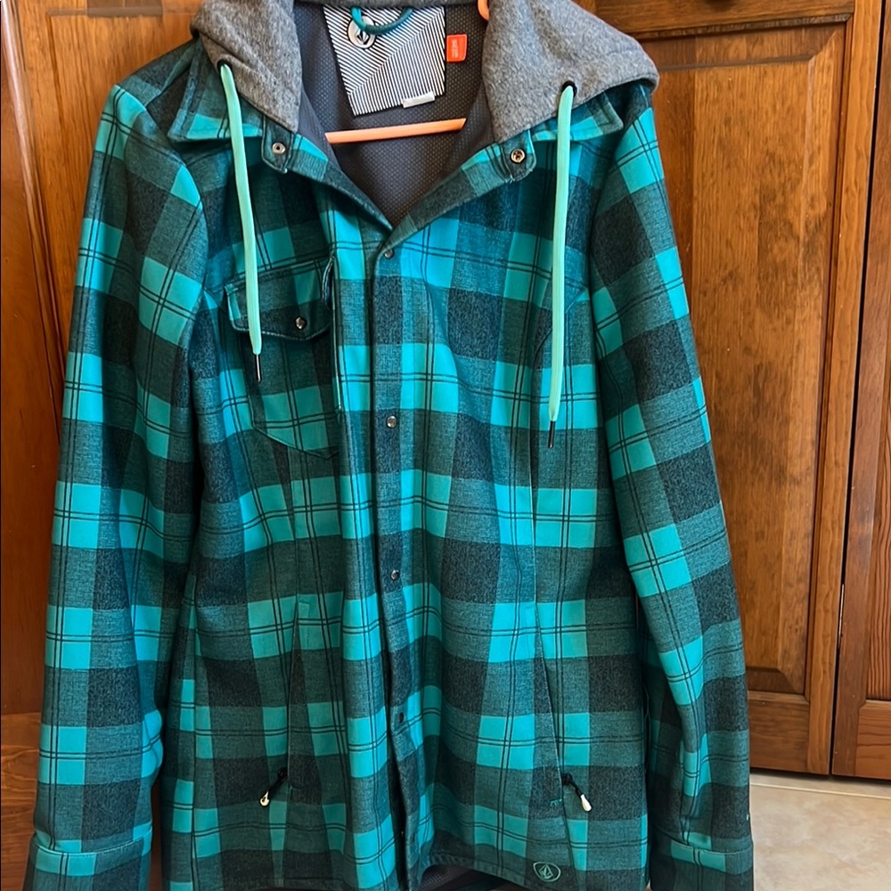 Volcom Blue and Gray Ski Jacket with Hood
